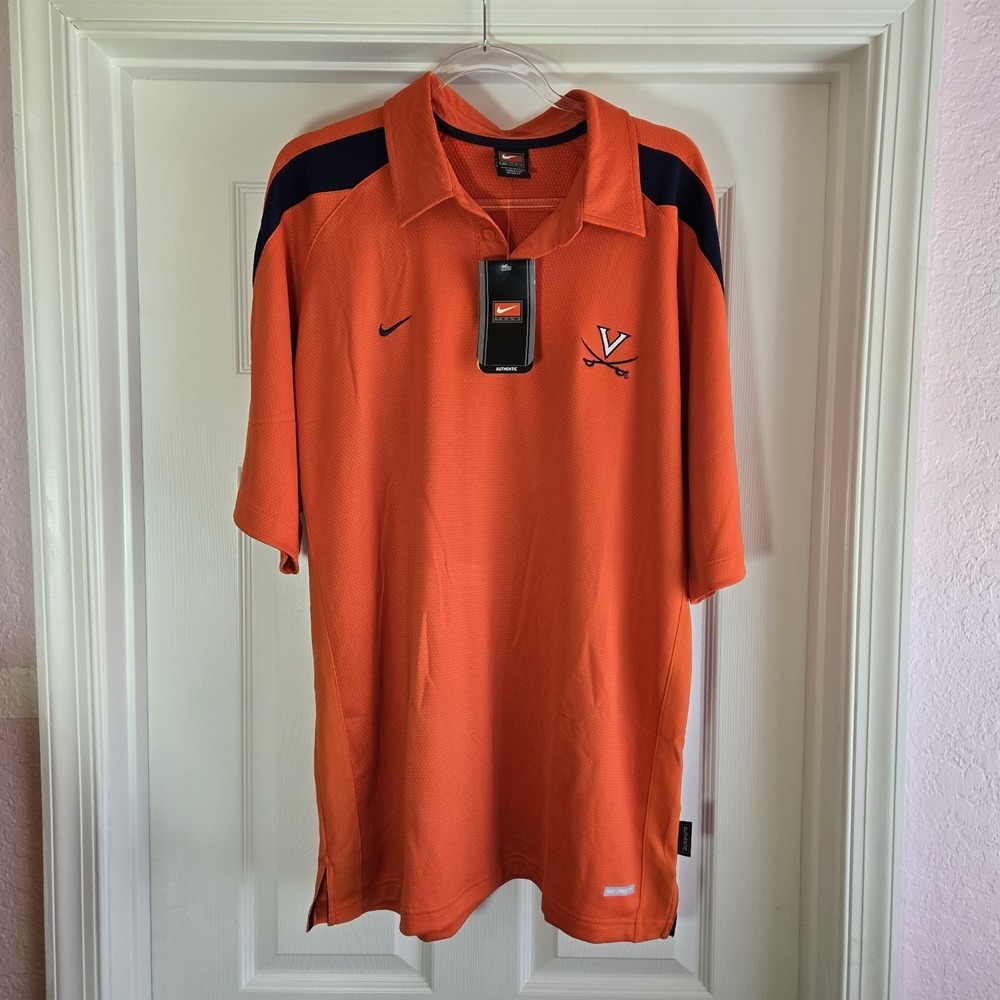 Virginia Cavaliers Nike NCAA Polo Shirt Size XL Orange Navy Collegiate Sports